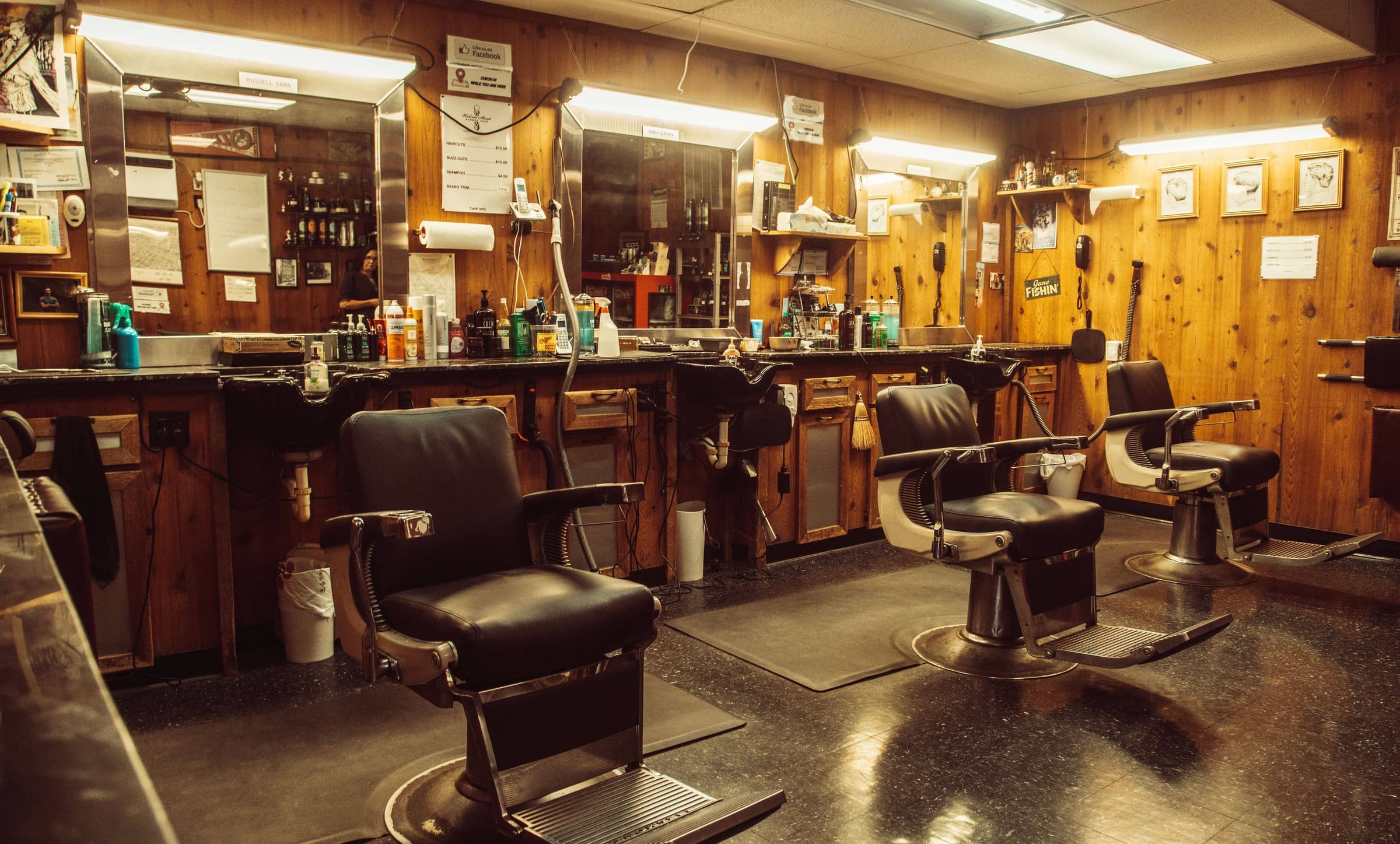 Vintage barber chairs inside Walnut Street Barber Shop in downtown Springfield, Missouri